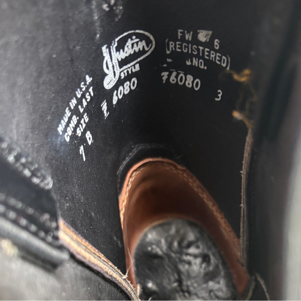 Justin Boots Black Leather Western Footwear - Picture 3 of 6